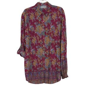 Sea Lustre Floral Shirt Womens Size Large/ XL Pink Oversized Roll Tab Sleeves